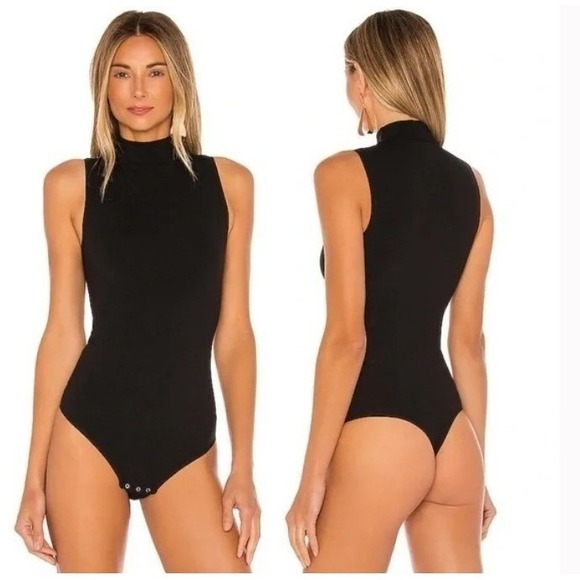 House of Harlow 1960 Tops - House of Harlow 1960 x Revolve  Mock-Neck Sleeveless Bodysuit Ribbed Black L